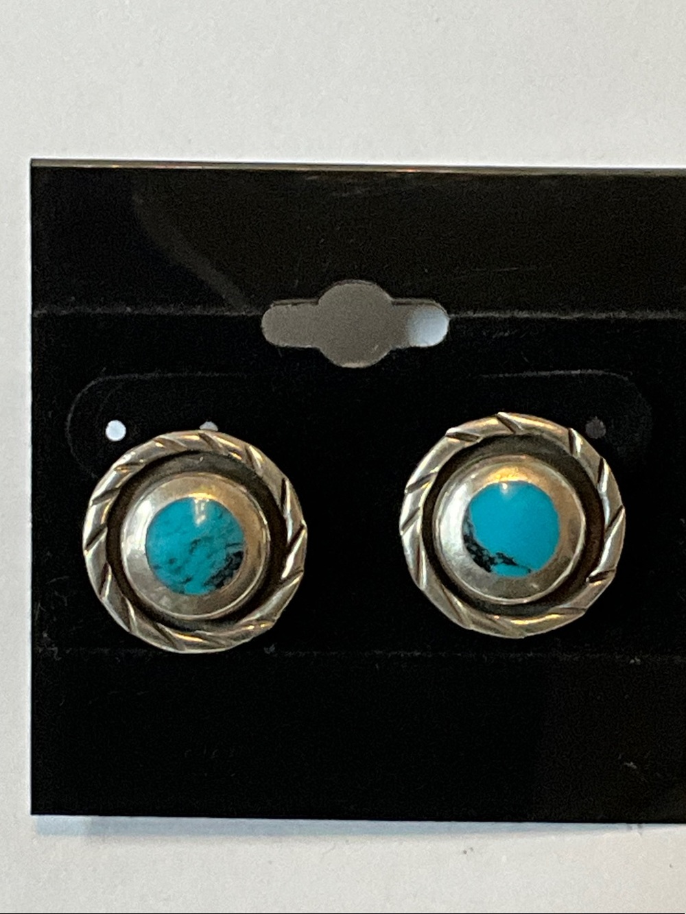Turquoise Stone Sterling Silver Rope-Edge Stud Earrings